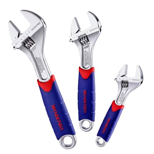 WORKPRO 3-piece Adjustable Wrench Set CR-V with Rubberized Anti